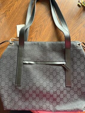 Gucci Black GG Monogram Canvas Tote with Leather Straps